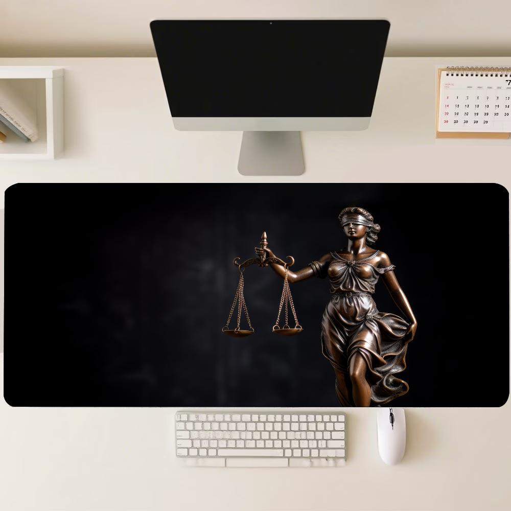 Desk Setup Office - Lady Justice Statue Theme Large Desk