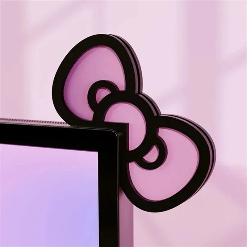 Desk Setup Home Office - Kawaii Pink Acrylic Bow Monitor Decor
