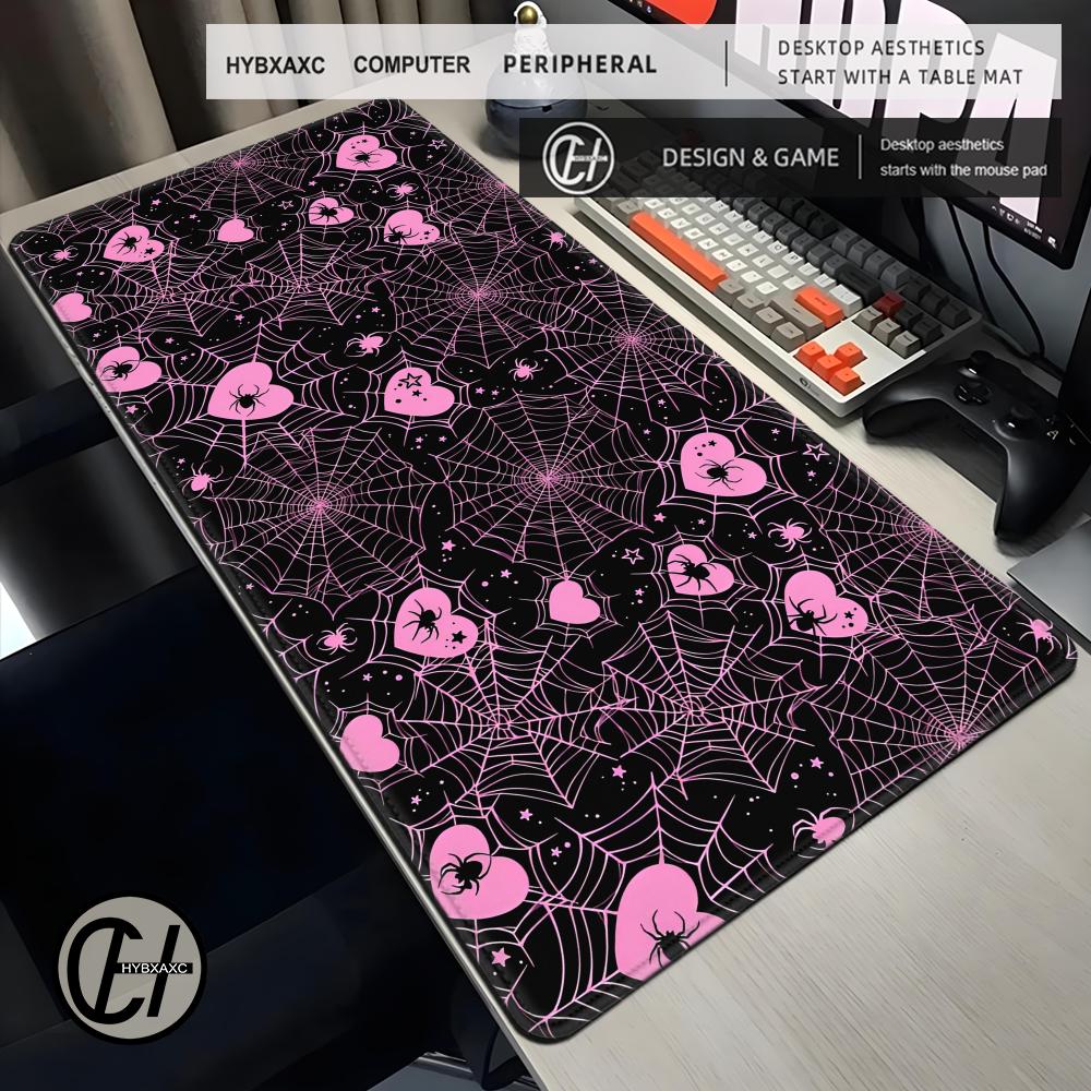 Desk Setup Productivity - 90x40 White or Pink Spiderweb Hearts