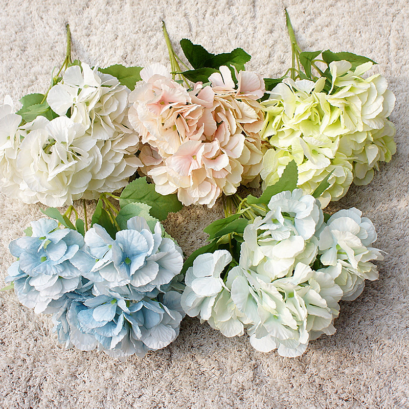Desk Setup Background - 5 Heads Artificial Hydrangea Flower Romantic