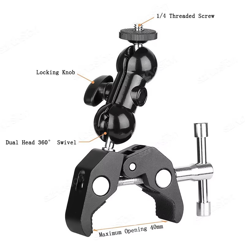 Camera Metal Super Clamp 360°  - đánh giá và giá Monitor Arm Clamp