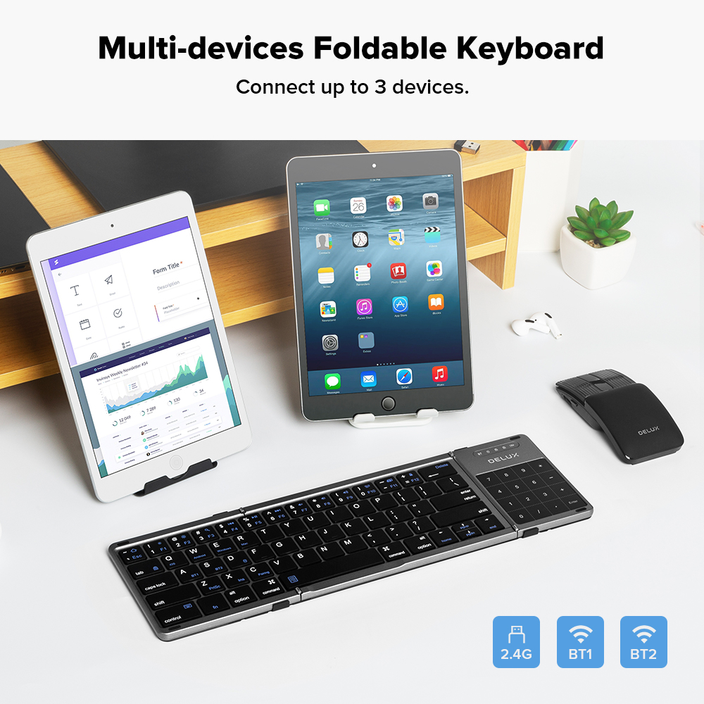 Delux KF18 Foldable Keyboard M - đánh giá và giá Desk Setup Ipad