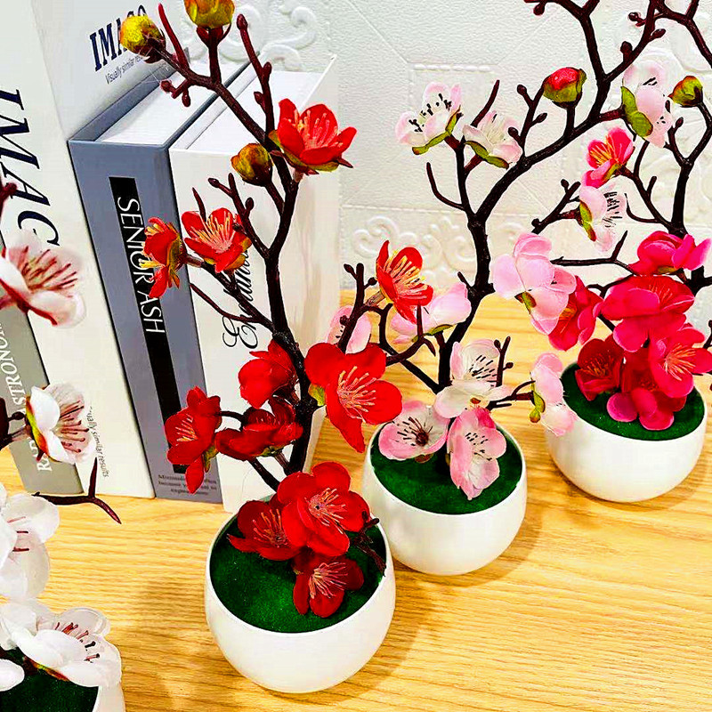 Simulation Plum Flower Pot Pla - đánh giá và giá Desk Setup Background