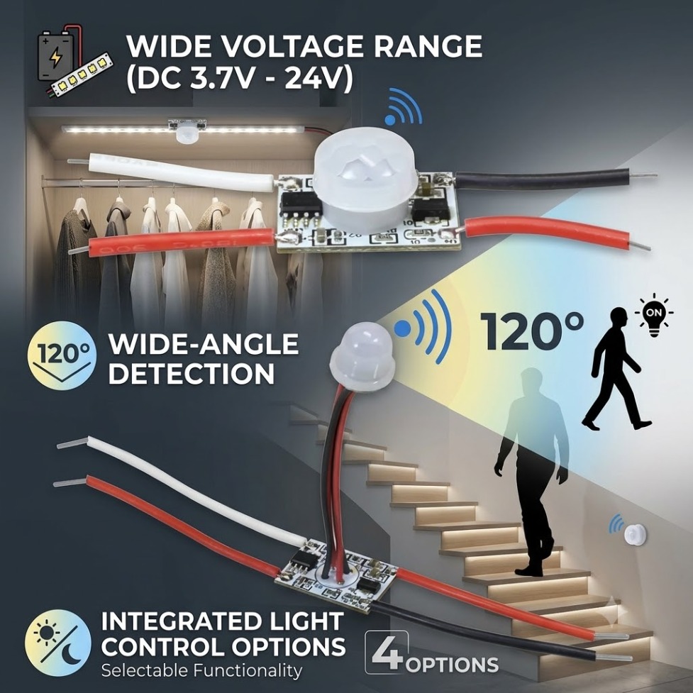 5V/12V/24V PIR Motion Sensor L - đánh giá và giá Desk Setup Led Strip