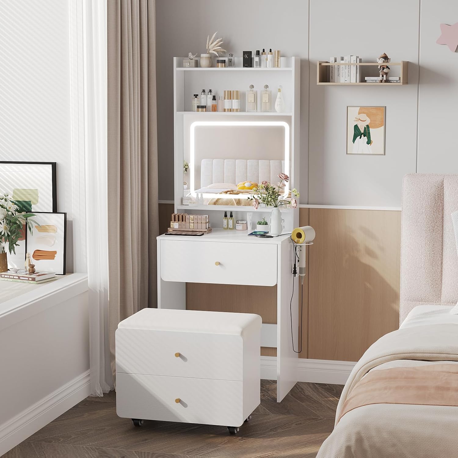 Make Up Vanity Desk with Mirro - đánh giá và giá Desk Setup Bedroom